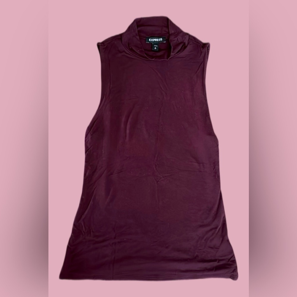 WOMENS EXPRESS SUPER-SOFT FITTED RIBBED HIGH NECK TANK BURGUNDY